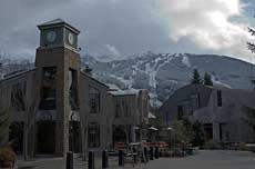 Blackcomb is open! The mountain back dropped by the village.