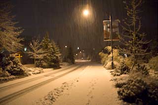Snowing at night in Whistler